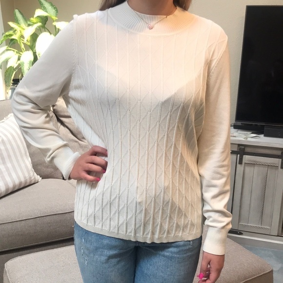 Allison Daley Ribbed Knit Sweater Size Large Cream Pullover - Picture 2 of 11